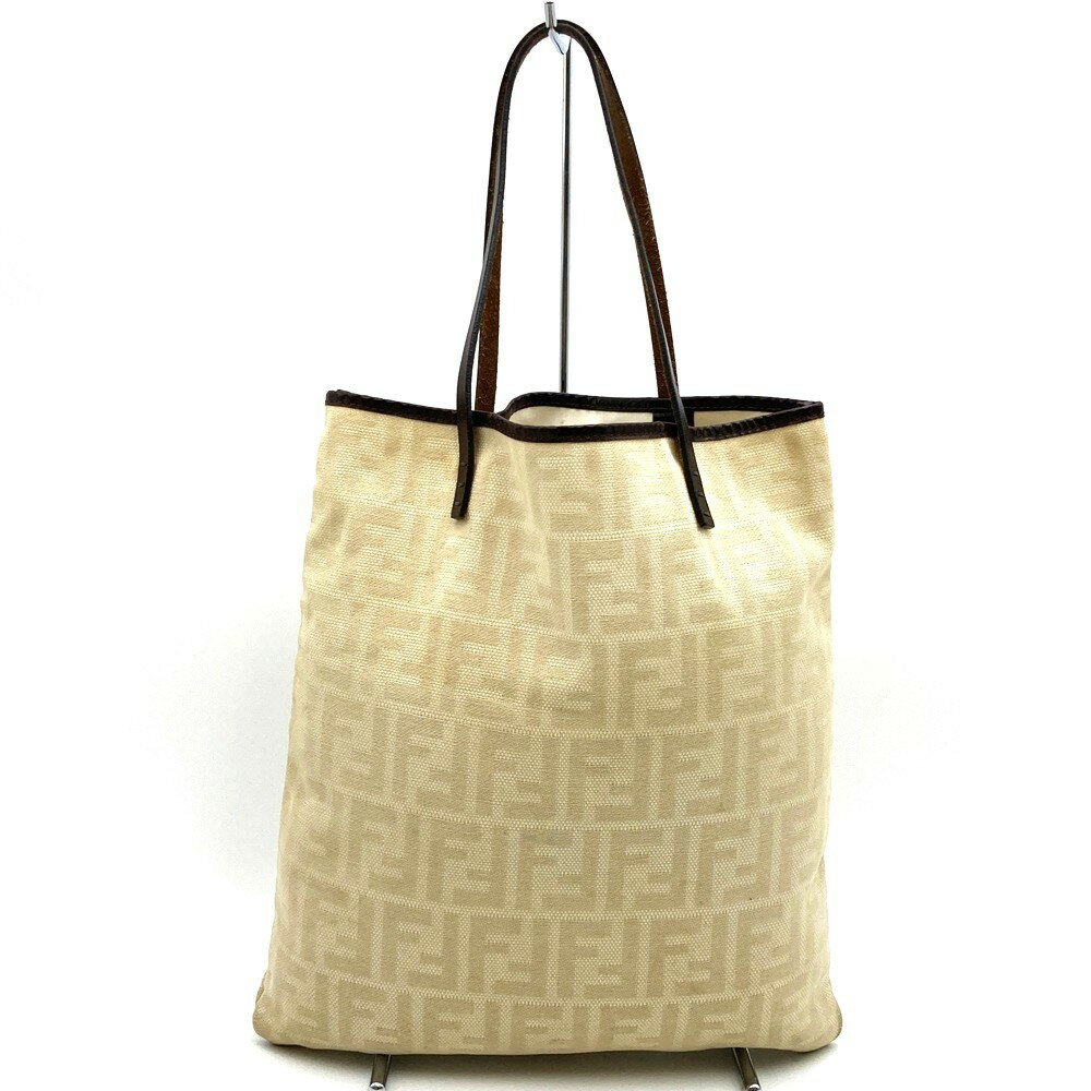 Rakuten - FENDI フェンディ 86160440002 ズッカ トートバッグ ポーチ付き キャンバス/レザー ベージュ アイボリー レディース【中古】