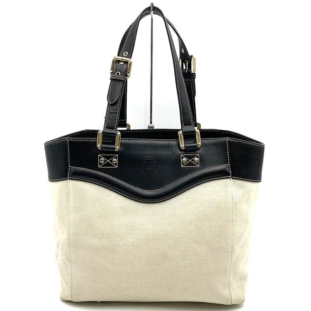 Rakuten - GUCCI グッチ 141432 トートバッグ キャンバス/レザー 生成り ベージュ ブラック レディース メンズ【中古】