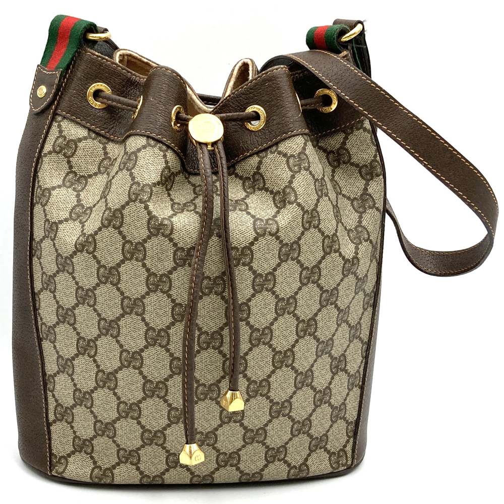 gucci///////////////\' - GUCCI グッチ ショルダーバッグ 巾着型 GGスプリーム レザー ブラウン レディース オールド ヴィンテージ【中古】