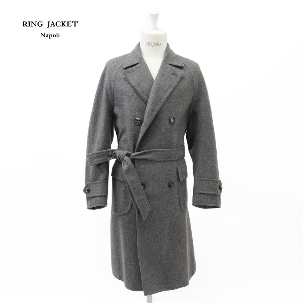 RING JACKET Napoli リングヂャケットナポリ ダブルフェイス ベルテッド ダブルラグランスリーブ コート【ミディアムグレー/無地】