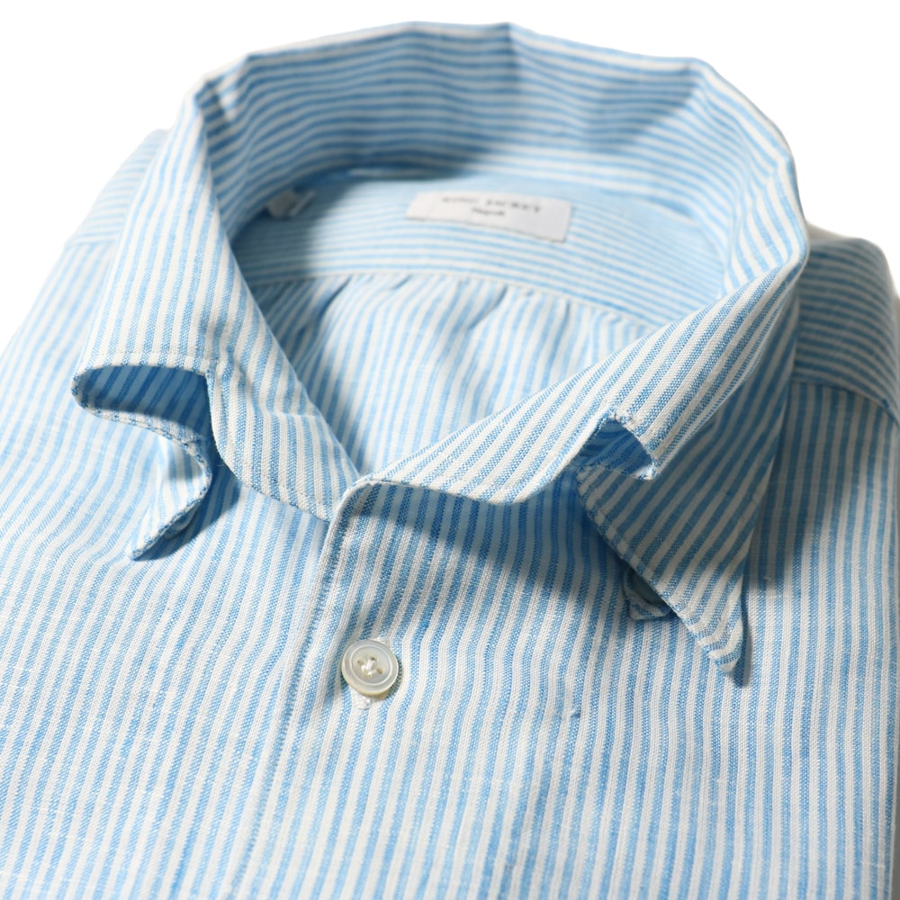 RING JACKET Napoli リングヂャケットナポリハンド9工程TOSSETI リネンヒドゥンボタンダウンワンピースカラーシャツ【ブルー/ストライプ】