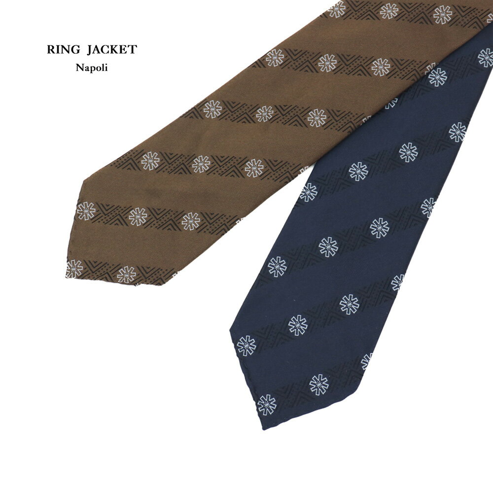 RING JACKET Napoli リングヂャケットナポリ シルクジャガードレジメンタルタイ QUATTRO PIEGHE 【ネイビー・ブラウン】