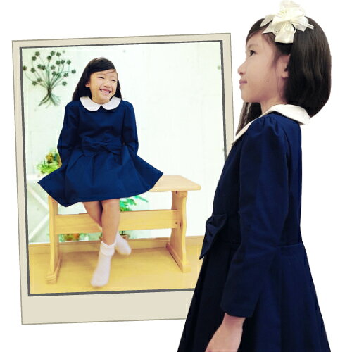 プリーツワンピース 制服　七五三 白丸襟 長袖 子供服　フォーマル　秋春 ドレス ...