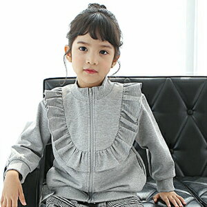 フリル 韓国子ども服 キッズジャケット 子供服 コート ジャケット 女の子 キッズ 春秋 ストレッチ 防寒 ファスナー アウター グレー ジップアップ お誕生...