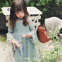 レースワンピース 子供服 ドレス 女の子 フレアワンピース 【結婚式】 フォーマルワンピース 【七五三】 刺繍 韓国子供服 チュールドレス 【発表会】 【ピアノ発表会】ドレス 【花柄】 キッズ ジュニア【再,再,再入荷】スカイブルー ベージュ