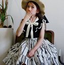 子供服 BONNE サマー ワンピース 女の子 キャミワンピ サマードレス ノースリーブ リボン 可愛い キャミワンピース フェミニン バイカラー フレア ブラック 黒 夏 サマー きれいめ バイカラー ネックリボン キッズ プリント 韓国子供服 110cm120cm130cm(4)