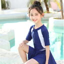 キッズ水着　セパレート　オールインワンパンツ　子供服　水着　女の子　水泳　夏　スカート　水泳用品　セット　ボーダー　体型カバー【セパレート　ワンピース　2点セット フレアスカート スクール水着】ライン ネイビー　キッズ　ジュニア　L XL XXL 3XL