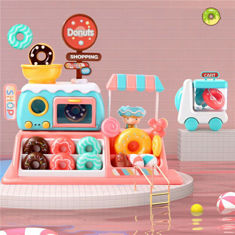 ままごと遊び キッチンセット ドーナツスーパーマーケットのおもちゃの車、おもちゃキッチンセット、とともにライト、音楽やアクセサリー付き、誕生日プレゼント