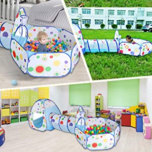 キッズテント ボールプール 子供用テント ボールハウス トンネル 折り畳み式 コンパクト 秘密基地 室内遊具 バスケットネット&収納バッグ付き 室内用 裏庭用 公園用 ブルー