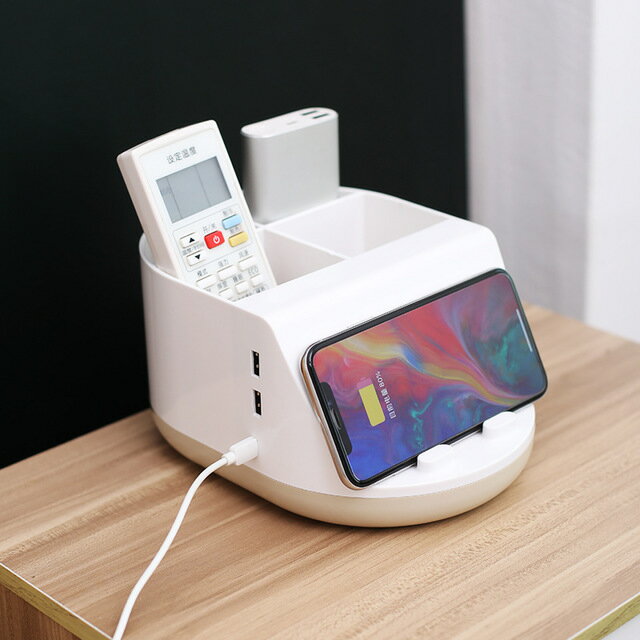 卓上収納ボックス ワイヤレス充電器 多機能 文具収納 ペン立て オフェス用品 整理 おしゃれ 卓上化粧品 小物収納ケース
