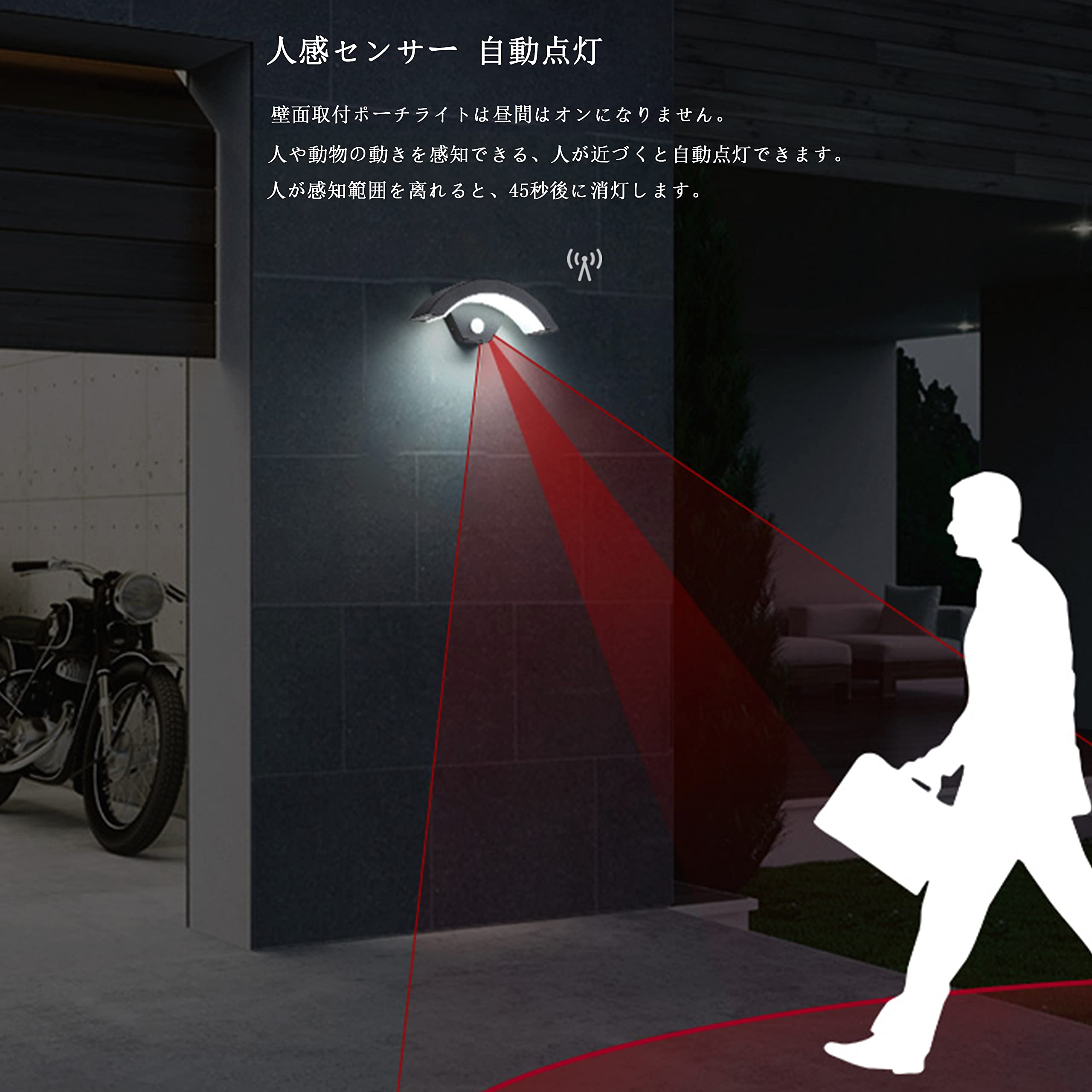 玄関灯 人感センサーライト 屋外 玄関照明 ポーチライト 玄関ライト ブラケットライト 防水 防雨型 門柱灯 廊下灯 外灯 防犯ライト テープライト センサー照明 センサーライト壁掛け照明 ウォールランプ 18W (ウォームホワイト) ringo0812-10010450 VOOPH サンプル画像2