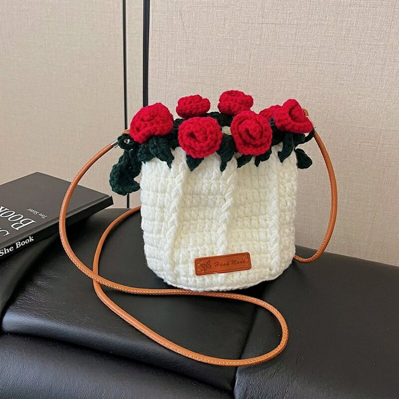 乐天商城 - 【ハンドメイド】バラの花かごバッグ かぎ針編み バッグ 肩掛け 3Way プレゼント 彼女 女友達 ギフト