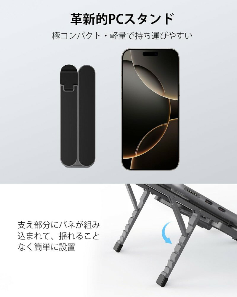 ノートPCスタンド 折りたたみ 超軽量 185g 6段階高さ調整 収納ケース付き