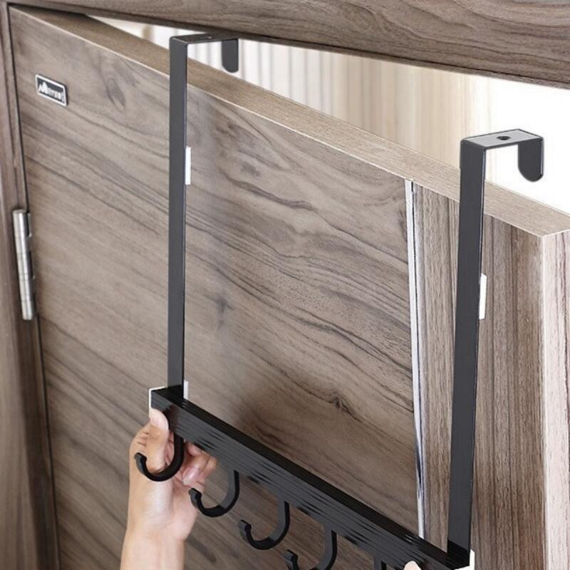 【ドアフック 無穴施工】ドア用 ハンガーフック 収納 取り付け簡単 6連/8連 シルバー/ブラック 厚さ3.5-4.5cm対応 アルミ製【海外通販】
