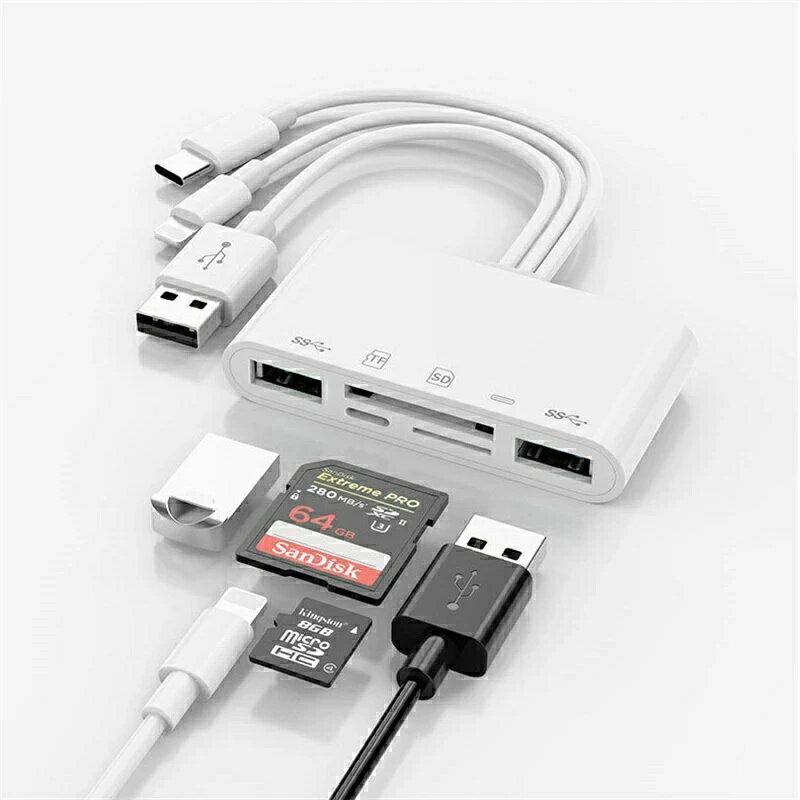 【最短翌日着】sdカードリーダー 5 in 1のメモリーカードを読み取り/USB OTGアダプタ/SDカードを読み取..