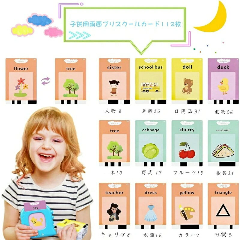 【楽天倉庫出荷】幼児 英語学習カード 音声 発音カード 早期教育 おもちゃ フラッシュカード 子供 ことば 3歳 4歳 5歳 6歳 男の子 女の子 プレゼント 単語 読み上げマシン 2