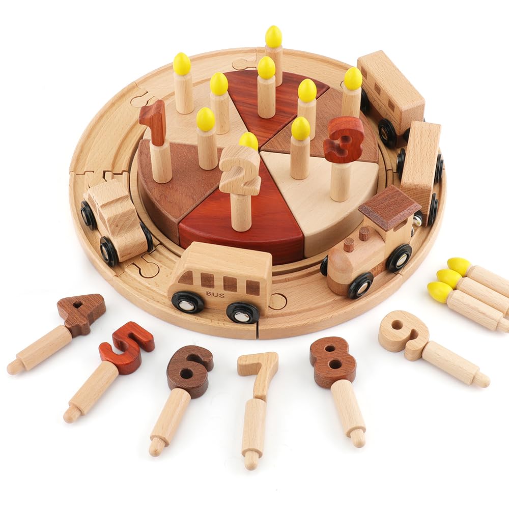 Blocks - 【楽天倉庫出荷】木製 レールブロック 52pcs 知育玩具 軌道 数字 ケーキ おままごと 組み立て モンテッソーリ 3歳以上 男の子 女の子 誕生日プレゼント