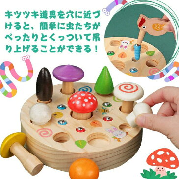 木製パズル はめ込むパズル マグネットおもちゃ マグネット遊び 釣りおもちゃ 虫 キノコ 遊び 男の子 女の子 かわいい 室内おもちゃ カラフル パズル プレゼント