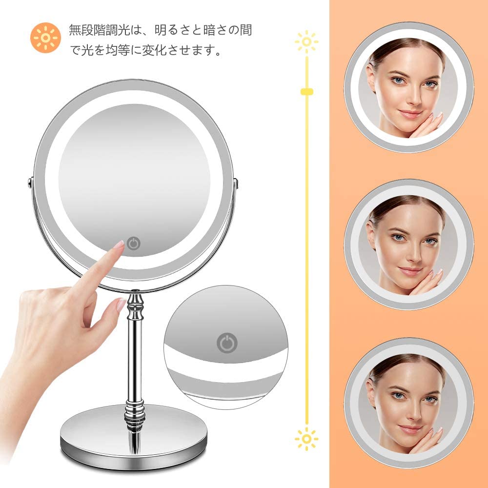 化粧鏡 10倍 拡大鏡 付き Led ミラー Led 両面 鏡 卓上 Way給電 電池usb スタンドミラー 与え 改良版 メイク 曇らないミラー 360度回転 北欧風 3