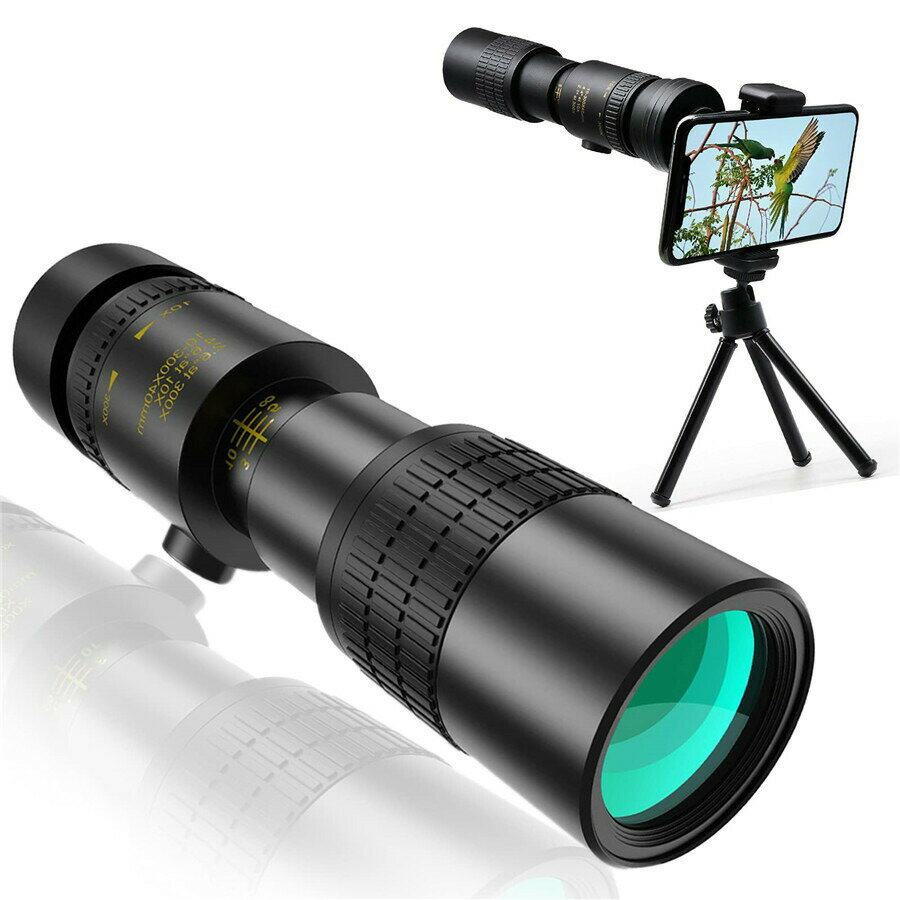 単眼鏡 望遠鏡 10-300x40mm スマホ用カメラレンズ 伸縮望遠鏡 高倍率 4K 高透過率 軽量 手ぶれ防止用 三脚付き 携帯バッグ スマホアダプター付き...
