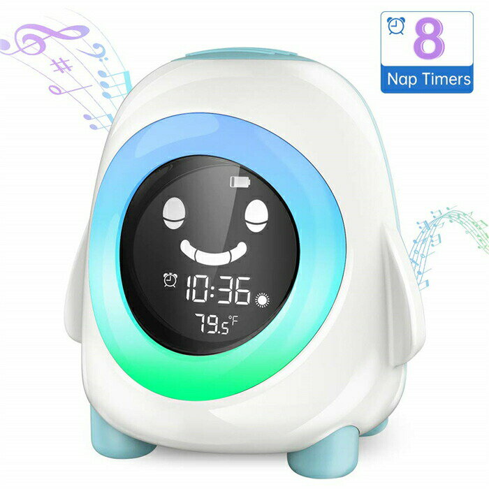 多種音楽付 目覚まし時計 こどもの睡眠トレーニング時計 置き時計 子供用多機能LEDライト LED ナイトライト ベッドサイドランプ 温度 LED数字表示 自然音 アラーム＆スヌーズ機能付き USB充電のサムネイル