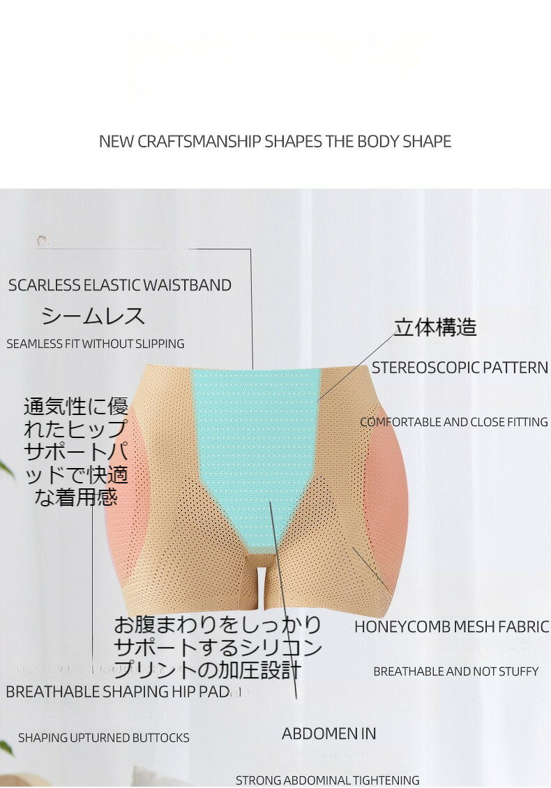 ショーツ レディース ウエストショーツ ストレッチ 体型カバー はくだけ お腹スッキリ 腰まわり 引き締め ウエストシェイプ ヒップアップ ヒップライン 下着 ヒップアップショーツ お尻パッド 補正下着 ヌーヒップパッド パット入り 桃尻 美尻RTACSM rinkastore-10002210 Rinkastore サンプル画像2
