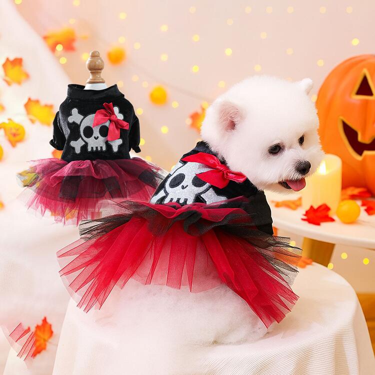 犬の服 ハロウィン コスチューム ふんわりのワンピース 髑髏 ペットウエア ドレス ふわふわ コスプレ ハロウィン ピエロ 衣装 犬の服 ペットワンピース かわいい かぼちゃ コウモリ 幽霊 犬 猫 人気 オシャレ チワワ 小型犬 ハロウィン 仮装 イベント お散歩