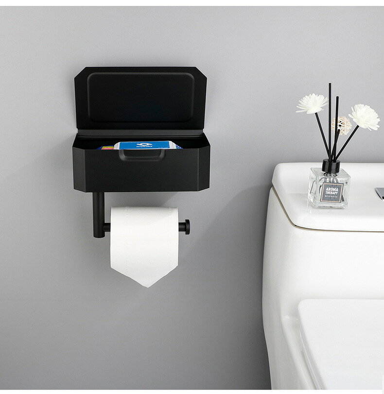 RinkastoreのトイレットペーパーホルダーDIY 棚付き スマホテーブル トイレ 紙巻き器 ホルダー 棚連 タオル掛け アルミニウムトイレペーパーフックバスルーム 建築 お風呂 バスルーム 収納付きトイレットペーパーホルダーRTACSM｜アングル2
