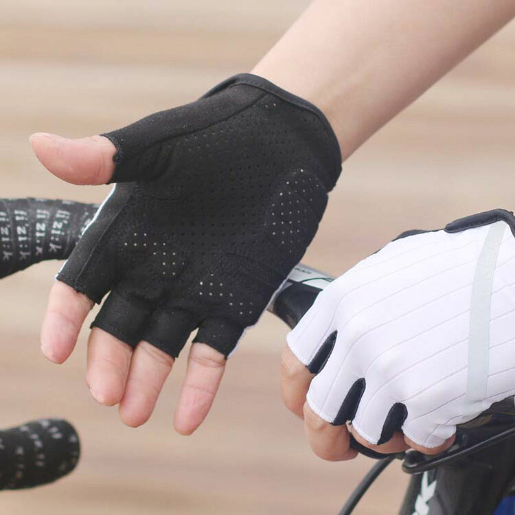 サイクルグローブ 夏用指切り自転車用手袋 反射プリント入り スポーツ アウトドア ...