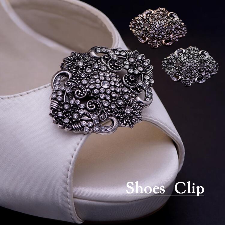 ラインストーンの金飾りがついたシュークリップ 1ペア(1足分)復古シューズクリップ シューズアクセサリー/シューズクリップ/パーティ/卒園/クラシック/バレエシ...