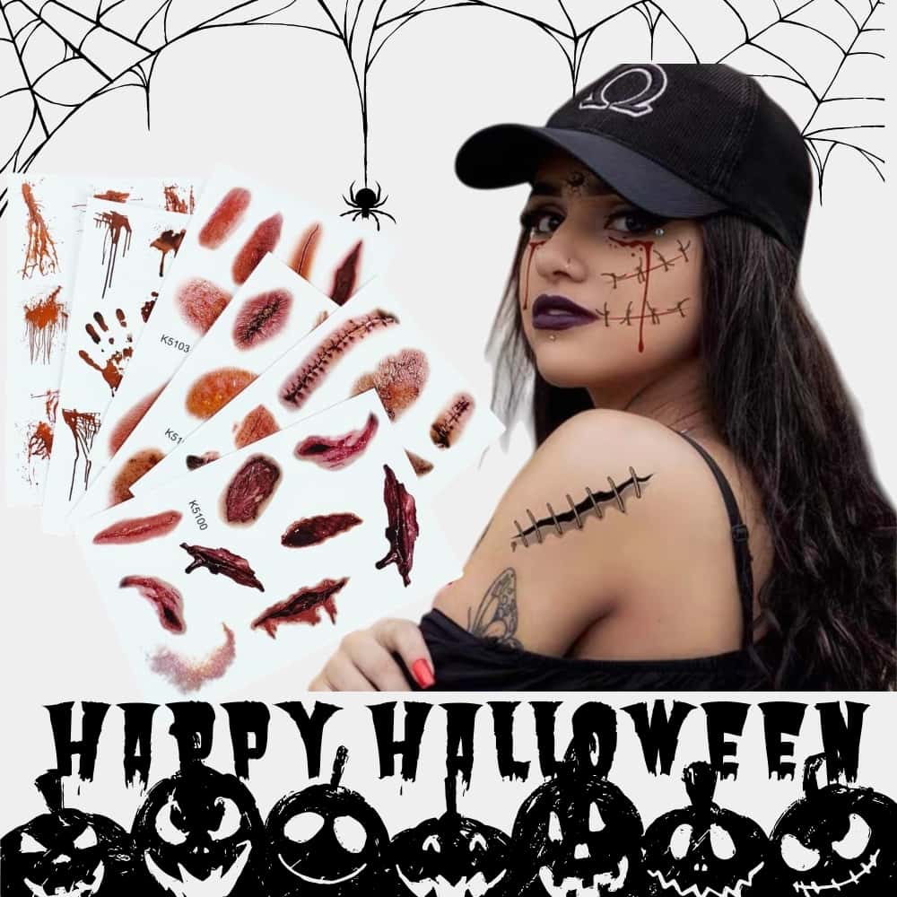 【ブラックフライデーP10倍!】フェイスタトゥシール ハロウィン 全10種類 タトゥー シール 顔 どくろメンズ レディース 仮装 変装 ステッカーゾンビ ゾン...