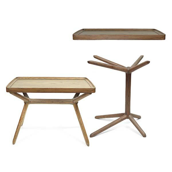 ウッデン サイド テーブル 【可変式】スクエア セービング トレイ