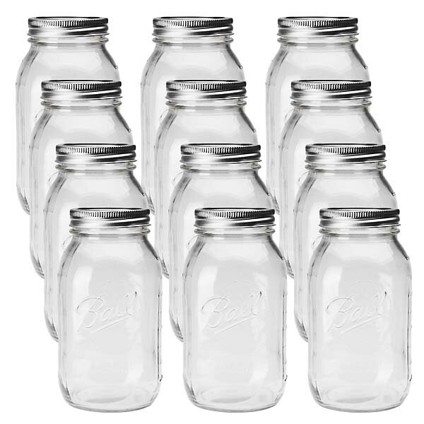 BALLMason Jar メイソンジャー 32oz レギュラーマウス ガラス保存瓶 (940ml) 1ダース