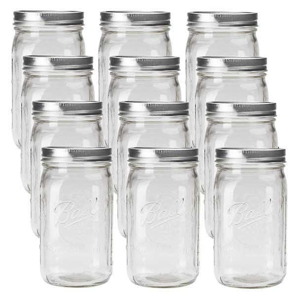 BALL【ボール】Mason Jar メイソンジャー 32oz ワイドマウス ガラス保存瓶 (940ml) 1ダース