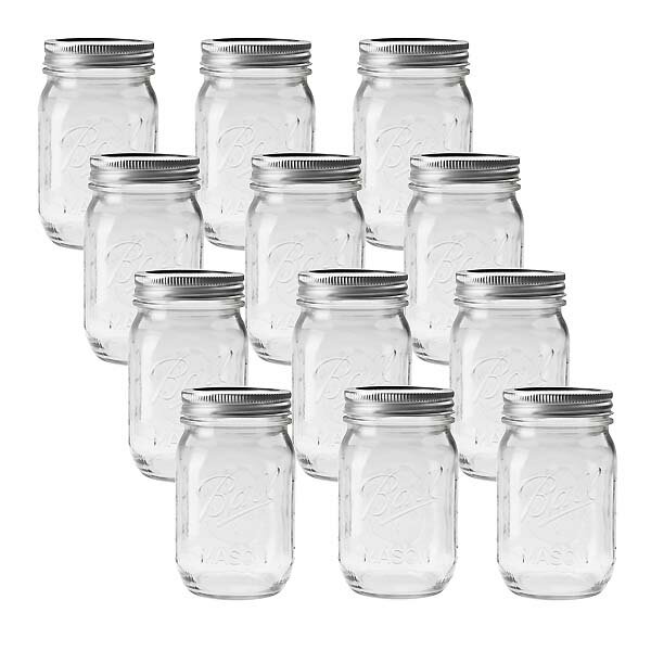 BALL【ボール】Mason Jar メイソンジャー 16oz レギュラーマウス ガラス保存瓶 (480ml) 1ダース