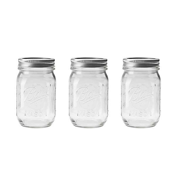 メイソンジャー■BALL【ボール】Mason Jar 16oz レギュラーマウス ガラス保存瓶 (480ml) 3本セット
