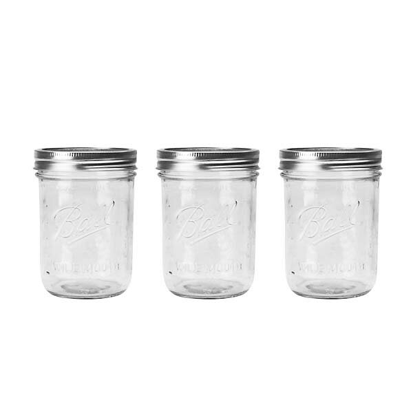 メイソンジャー■BALL【ボール】Mason Jar 16oz ワイドマウス ガラス保存瓶 (500ml) 3本セット