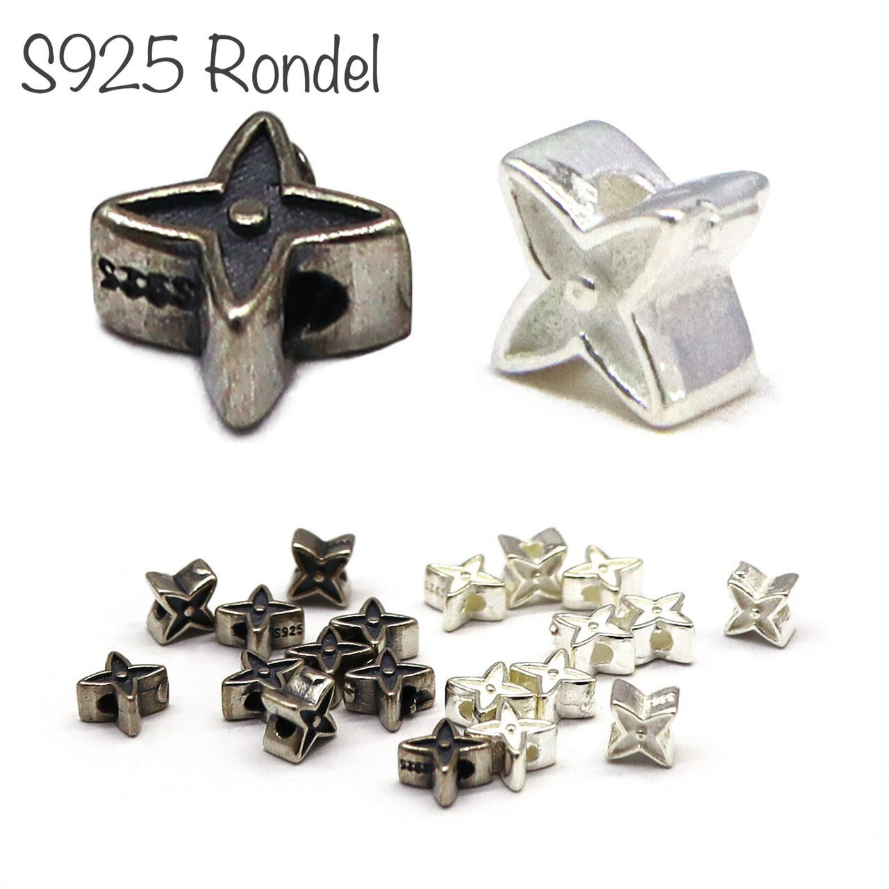 925シルバー正規品保証 星925シルバーロンデル 星柄ロンデル 平型ビーズ リングビーズ シルバービーズ ..