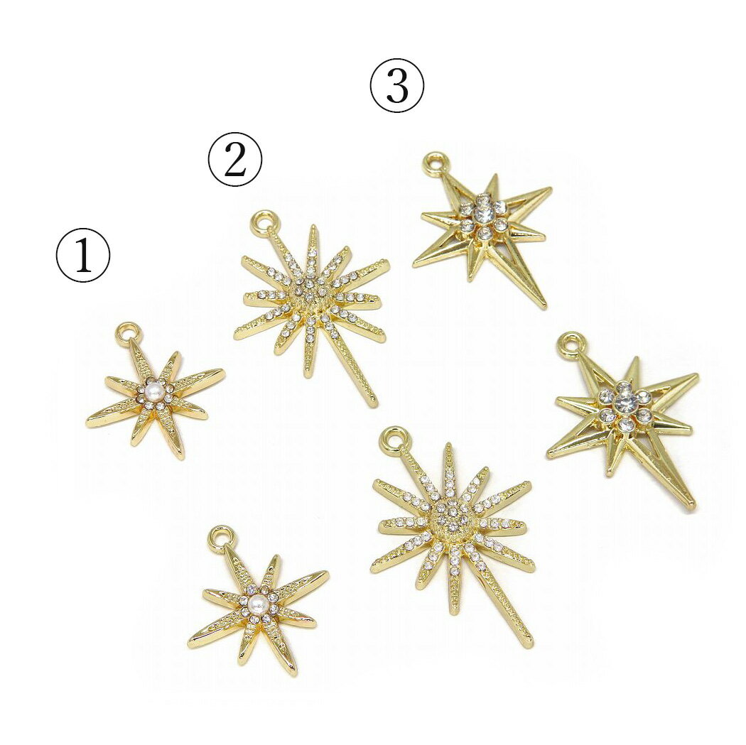 カン付き 星チャーム スター 八芒星 アクセサリーパーツ ハンドメイド ゴールド ジ...