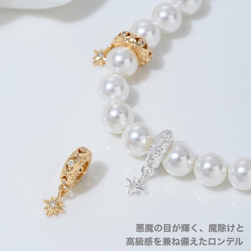 乐天商城 - 【チャーム付きロンデル(悪魔の目)】高品質 ゴールドフィルド スペーサービーズ ジルコニア付き 六角形 彫り模様 カン付きチャーム アクセサリーパーツ ハンドメイド 素材 手芸 DIY ネックレス ブレスレット ピアス用 材料