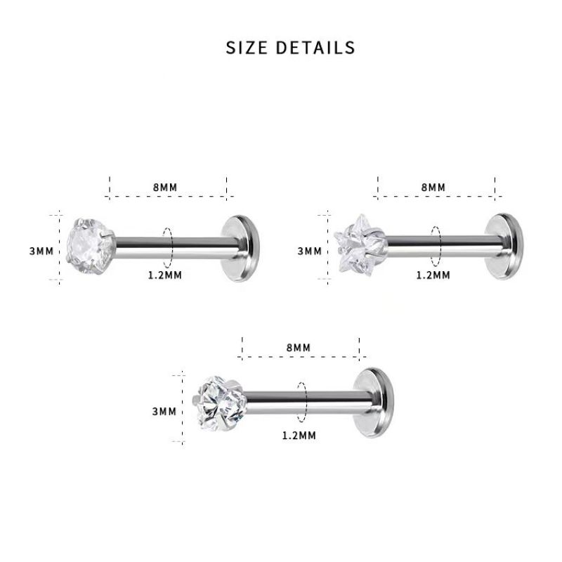 ラブレットスタッドピアス ボディピアス シンプル ハート 星 丸 ジルコニア ワンポイント 片耳 16G