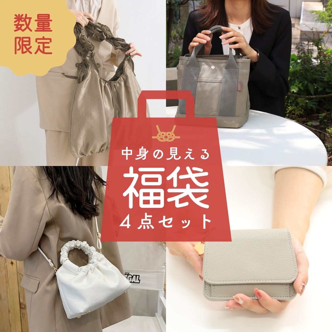 【残り2点!1万円相当が3980円!】福袋 レディース バッグ 4点セット 財布 ミニトート 帆布 キャンバス ナイロン ハレの日 オケージョン ミニ財布 スリム 多収納 カード入れ コインケース ショルダーバッグ カードケース 5000円 相当 5千円