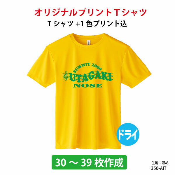 ドライTシャツ/オーダーTシャツ/スポーツTシャツ/ドライTシャツ/オーダーメイドプリントTシャツ/チームTシャツ/1色プリント込み/イベントやクラスTシャツ/メンズ/名入れ/部活T/体育祭/運動会/30〜39枚専用