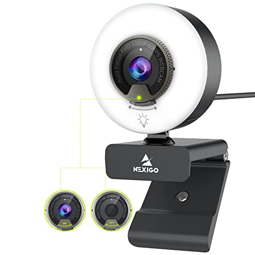 NexiGo webカメラ 60fps ライト付き N960E ウェブカメラ 1080P 自動光補正 無段階調光 3光色 pcカメラ オートフォーカス プライバシーカバー内蔵 usbカメラ ステレオマイク2台 ソフトウェア付属 Zoom Meeting/S