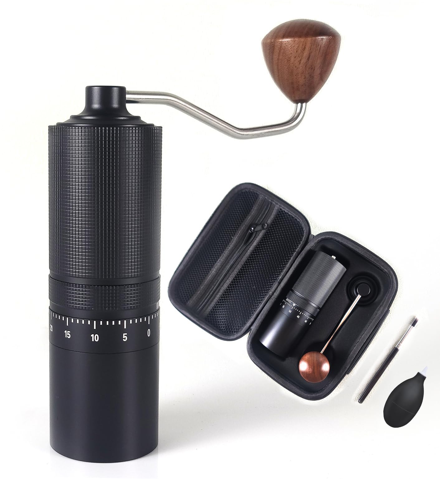 One Bean 手挽きコーヒーミル 無限N2 コーヒーグラインダー 手動式 ハンドミル 七角ステンレス臼 全金属 外部粗さ調整機能 清掃しやすい 携帯便利のバッグ付き 省力均一 coffee grinder (無限N2-ブラック)