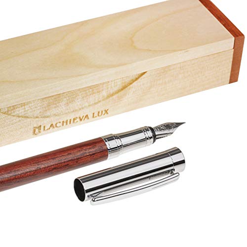LACHIEVA LUX 高級筆記具 天然木カリン、ドイツ製のペン先 万年筆ギフトセット 贈り物 (カリン)