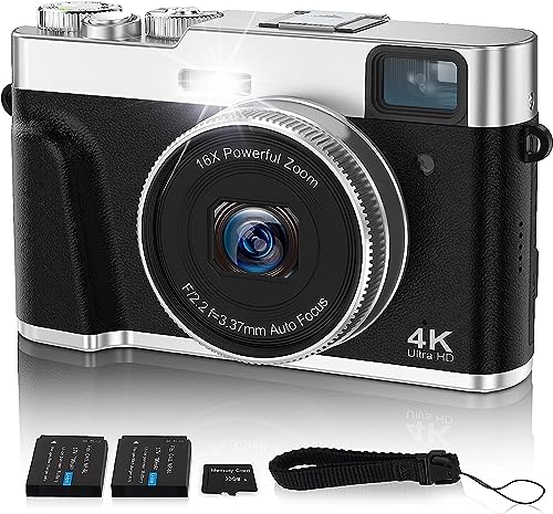 Oiadek 4Kデジタルカメラ オートフォーカス 48MP Vlogカメラ デジカメ 手振れ補正 光学ファインダー モードダイヤル 16倍ズーム LEDライト デジタル一眼レフ コンパクト 32GBカード付属 バッテリー2個付き (ブラック)