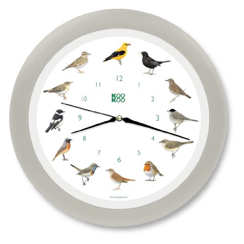 KOOKOO クークー Singvögel ソングバード スカイグレー 歌う壁掛け時計 癒される小鳥の声 贈り物に最適 お歳暮 インテリアコーディネーター 壁掛け時計 森の時計 癒される音