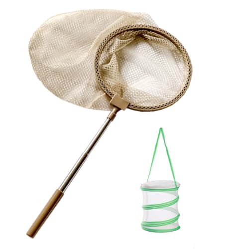虫取り網 虫網 伸縮式 昆虫ネット 虫とり網 虫取りあみ 昆虫採集 軽量 水陸両用 取り外し可能 コンパクト 長さ約41-85cm ブラウン（小のサムネイル