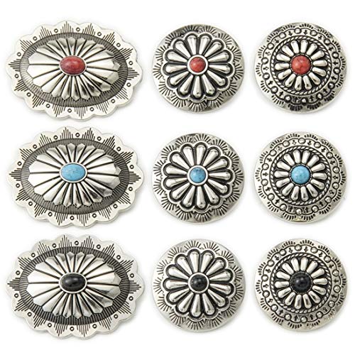 コンチョ ボタン 9個セット ターコイズ 楕円 30mm メタルボタン 足つき レザークラフト アクセサリー 手芸